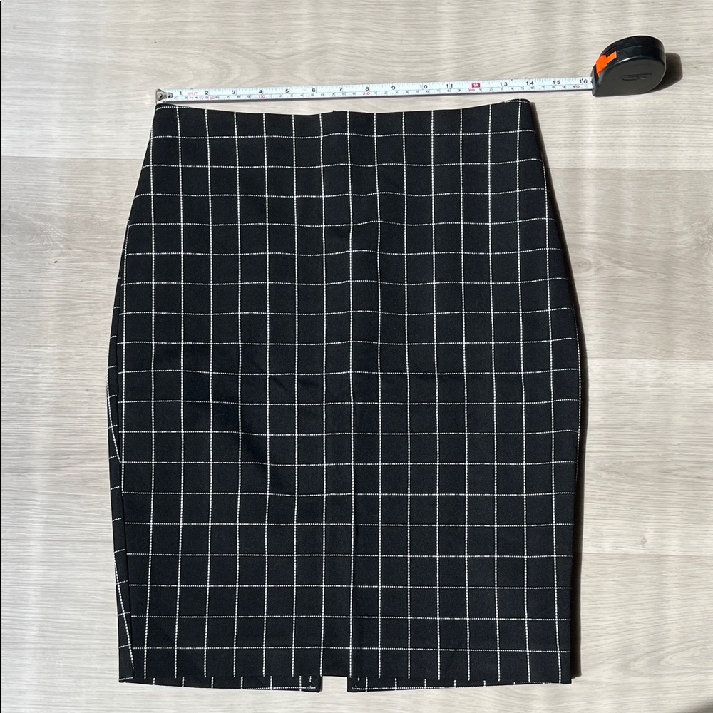 Express Black Pencil Skirt with White Windowpane Grid